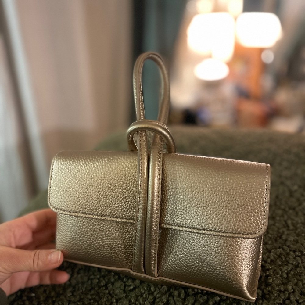 Chantecaille Gold Leather clutch unique elegant date night small summer purses - Picture 2 of 5